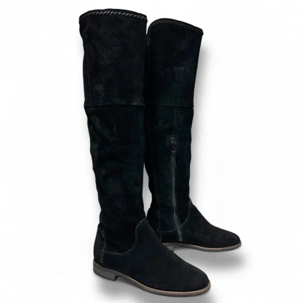 Miz Mooz Black Suede Over The Knee Side Zip Slip On Flat Boots Size 36